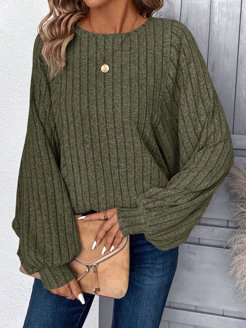 Comfortable and casual pullover round neck long-sleeved knitted top for women