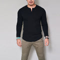 Men's Crew Neck Solid Color Button Long Sleeve T-Shirt